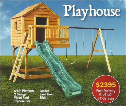Playhouse with slide and swings