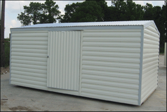 Americana metal storage building with door on long side